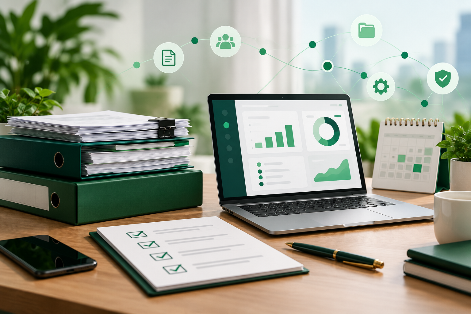 Documents, digital records and a checklist organised for compliance management in Nigeria.